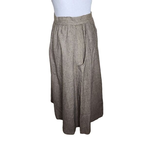 Vintage 70s 80s ALine Mid Length Skirt Button Front Womens Size M Brown Pockets - Picture 5 of 7